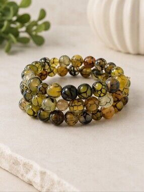 Green And Black Dragon's Veins Beaded Triple Wrap Bracelet